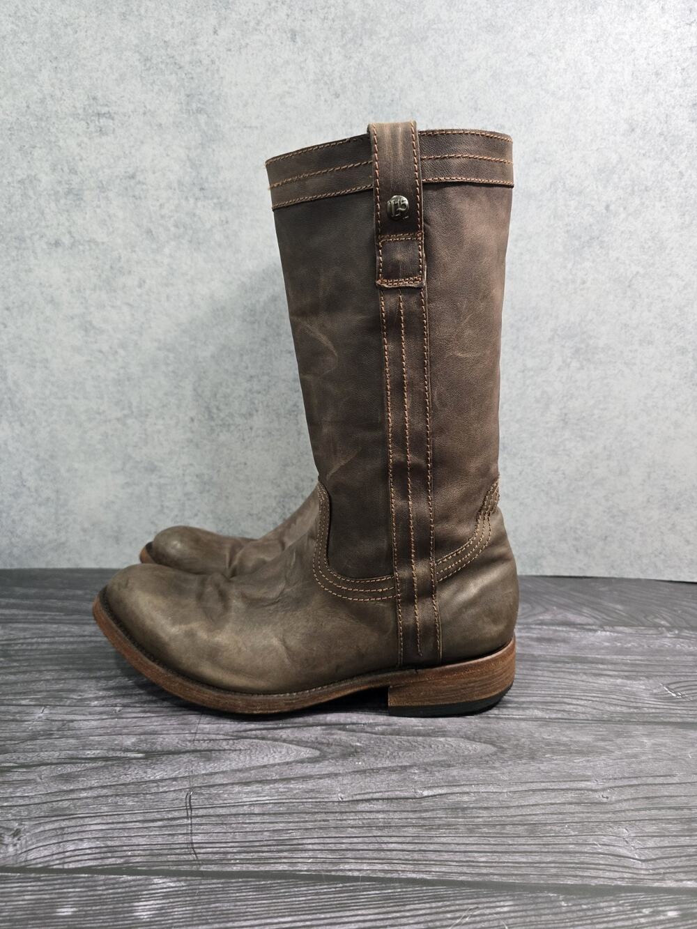 Botas Caborca Men's Leather Mid-Calf Western Biker Boots L15 Brown Men's 9.5